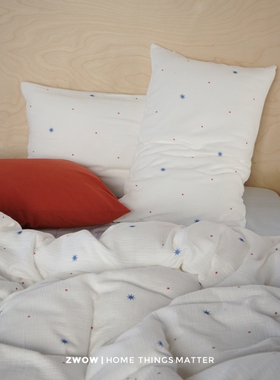 造卧zwow2025新品全棉纯棉双层皱皱纱星河印花粉色蓝色床上四件套