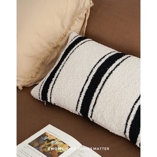 造卧zwow原创中古风黑条纹半边绒腰枕抱枕客厅卧室办公室午休枕头