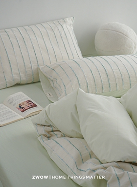 造卧zwow2025新品全棉立体段染提花条纹蓝绿色系元气四件套