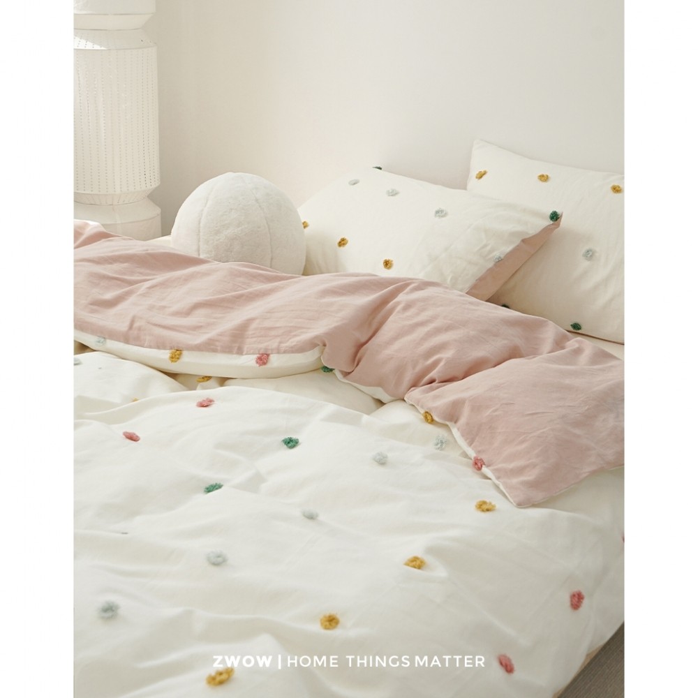 造卧zwow小众设计感ins肌理立体彩线球少女风粉色芭比四件套全棉,床上用品,床品套件/四件套/多件套,淘宝优惠券,粉丝福利购,淘宝优惠卷