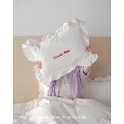 造卧zwow【甜梦】法式木耳边立体提花全棉刺绣靠枕腰枕抱枕小枕头