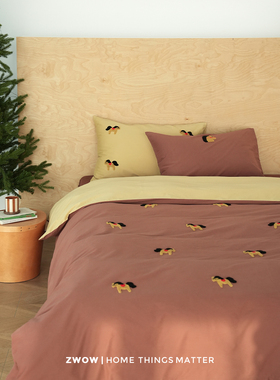 造卧zwow【磨阿马】A类磨毛全棉小马立体绣花红色床单被套四件套