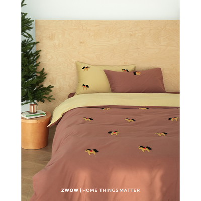 造卧zwow【磨阿马】A类磨毛全棉小马立体绣花红色床单被套四件套