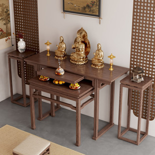 全实木供桌香案家用条案佛堂中堂贡品桌宋式 简约财神桌黑胡桃神台