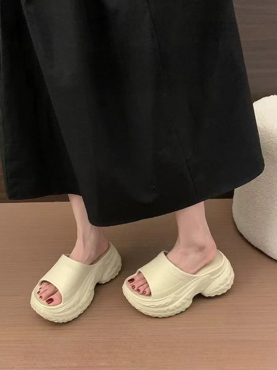 高跟松糕底拖鞋女款夏季厚底防滑可外穿增高海边沙滩一字凉拖