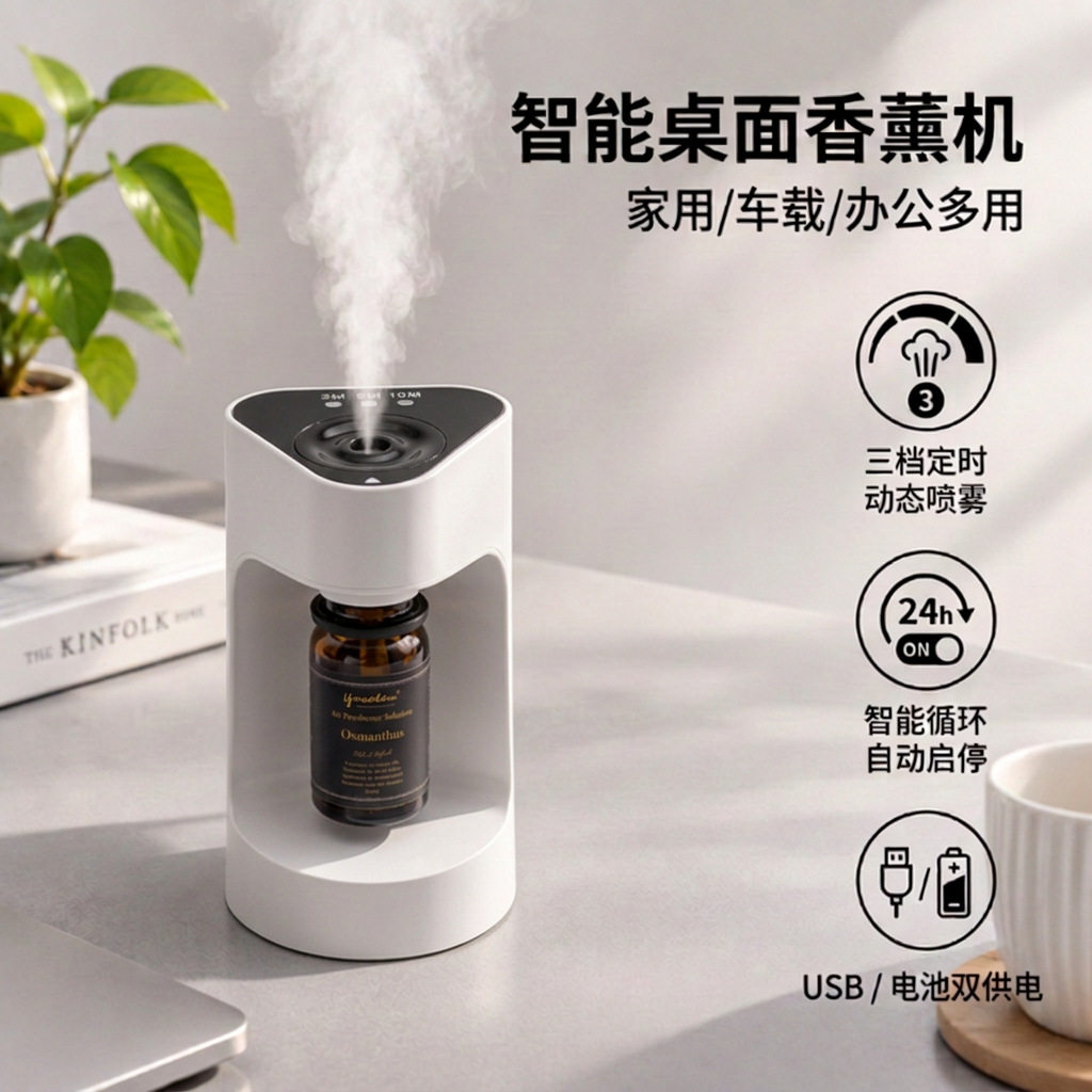 无水车载香薰机冷香仪USB双供电定时家用办公冷喷扩香机定制LOGO