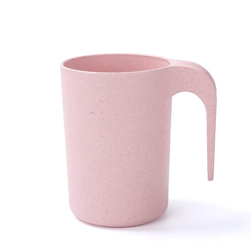 小麦秸秆带柄漱口杯家用洗漱杯子刷牙杯防摔塑料水杯大容量手柄杯