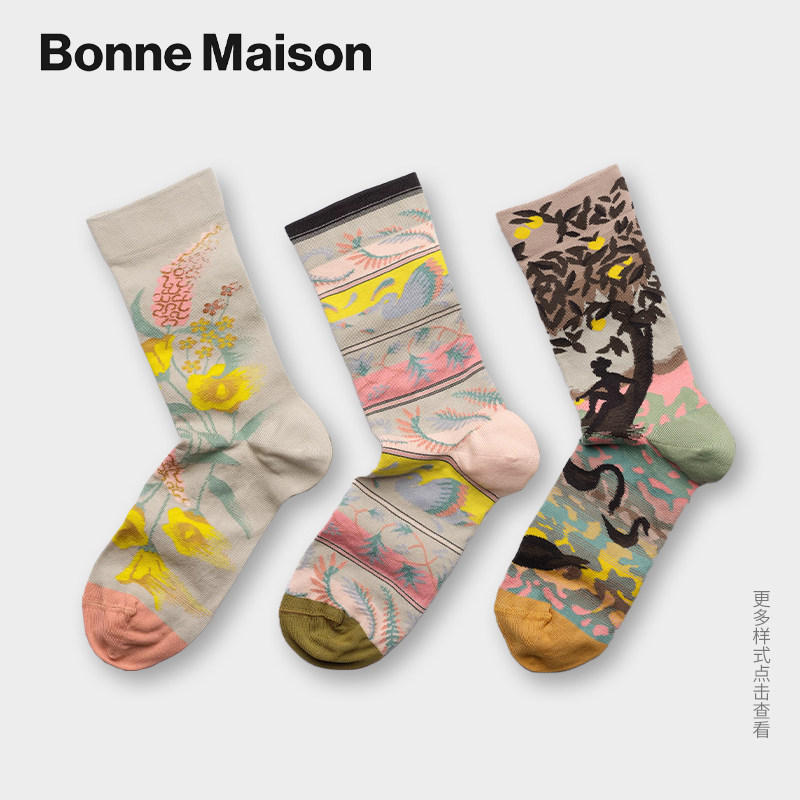 BONNE MAISON法国进口设计师潮牌炸街彩袜光影中袜四季搭网红棉袜