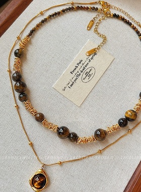 美拉德虎眼石串珠缠绕项链