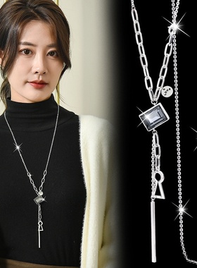 韩版秋冬水晶项链女简约毛衣链长款百搭流苏几何配饰挂件日韩风格
