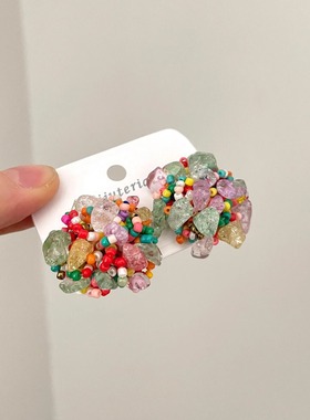 Vintage古着 Crushed stone flowers耳饰