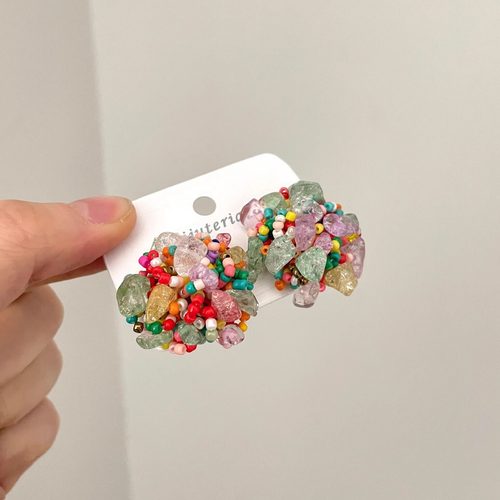 Vintage古着 Crushed stone flowers耳饰