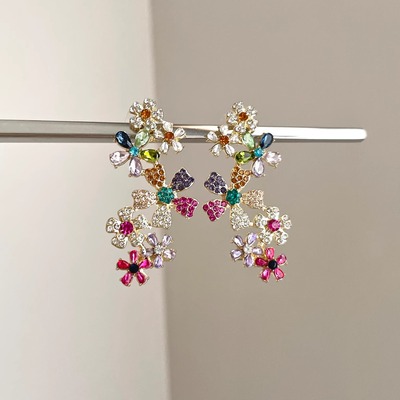 Vintage古着 Rainbow zircon clusters耳饰