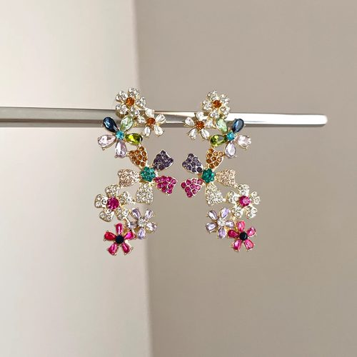 Vintage古着 Rainbow zircon clusters耳饰