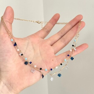 Vintage古着 Double-layer sea blue项链