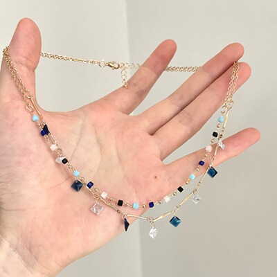 Vintage古着 Double-layer sea blue项链