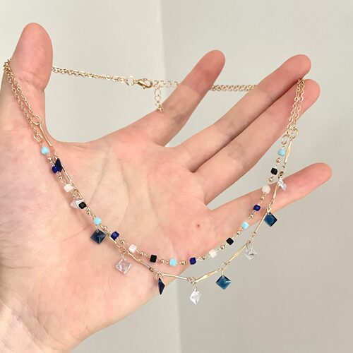 Vintage古着 Double-layer sea blue项链