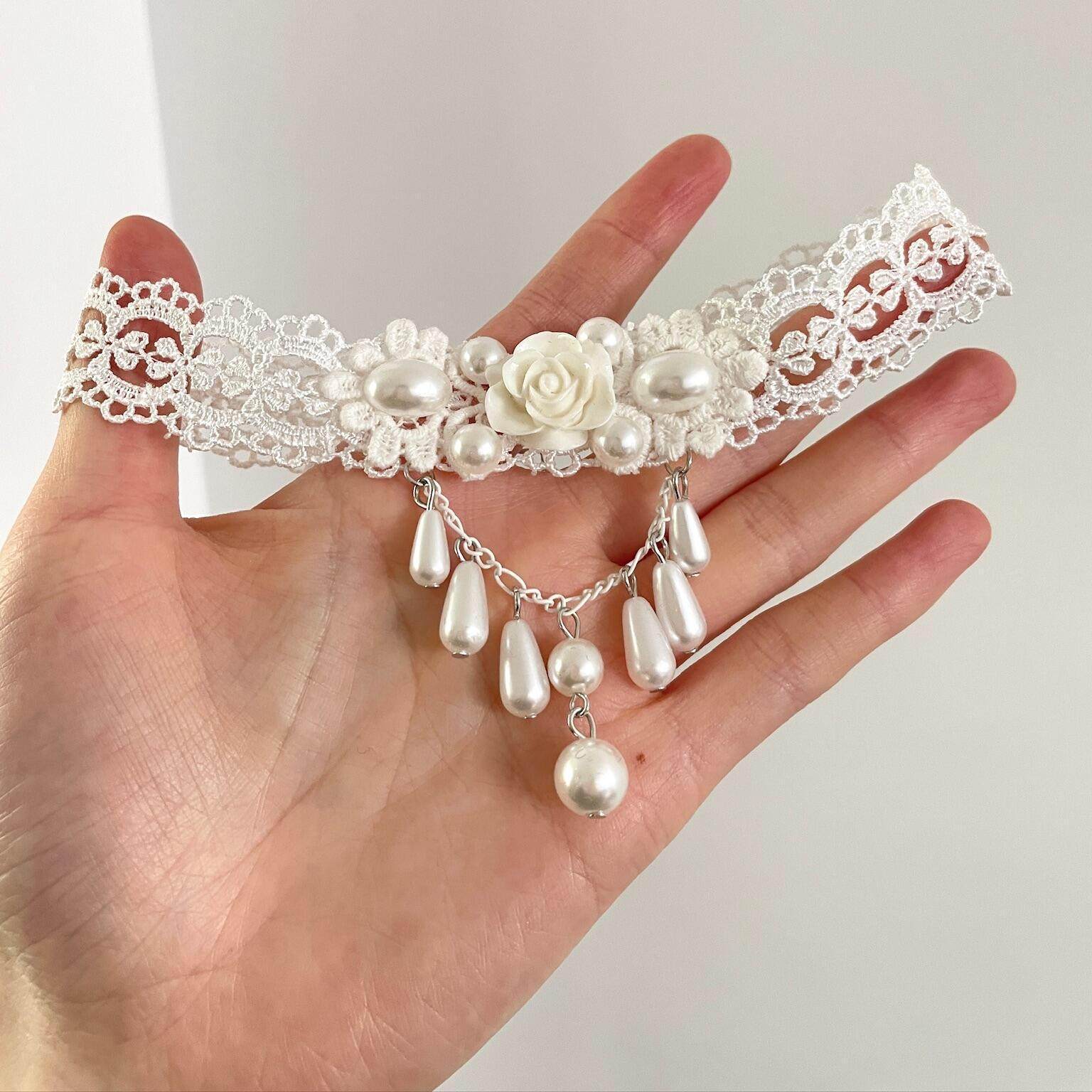 Vintage古着 Baroque white webbing项链 - 实物图