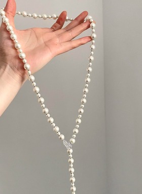 Vintage古着 Silver leaf pearl tassel项链