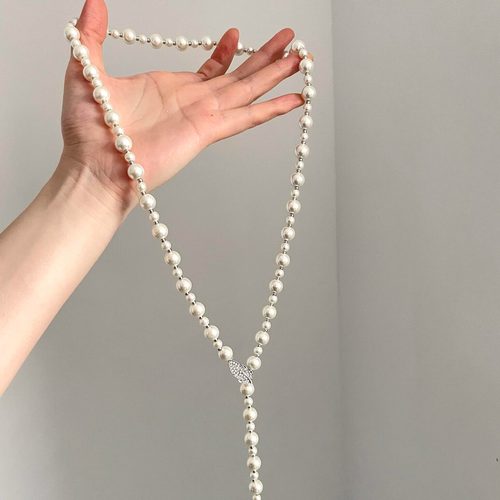 Vintage古着 Silver leaf pearl tassel项链