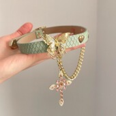 butterfly Vintage古着 Leather cross项圈