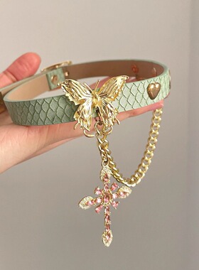 Vintage古着 Leather butterfly cross项圈