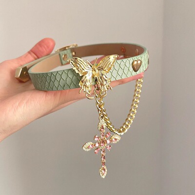 Vintage古着 Leather butterfly cross项圈