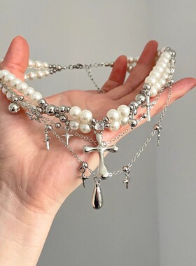 Vintage古着 Pearl water drop cross项链