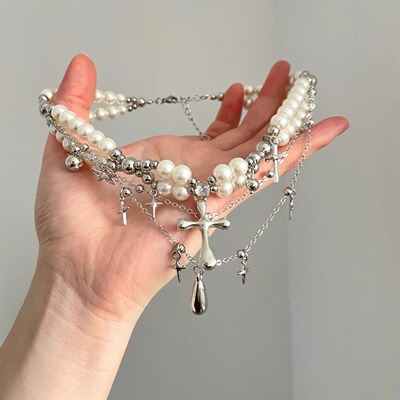 Vintage古着 Pearl water drop cross项链