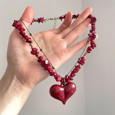 Vintage古着 Beaded lacquered love项链
