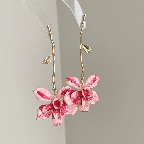 Vintage古着 Blood-colored oil-dropping flowers耳饰