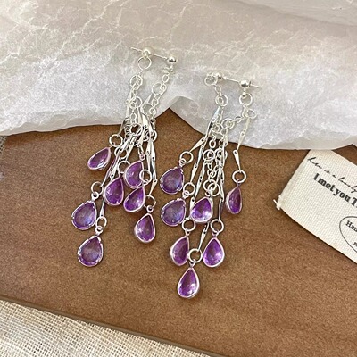 Vintage古着 Purple rhyme feathers耳饰