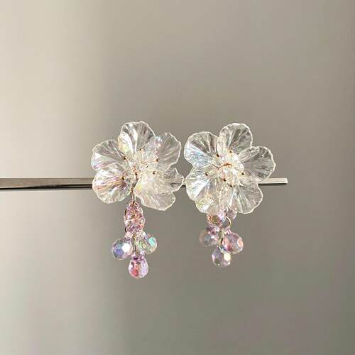 Vintage古着 Glazed flower tassels耳饰