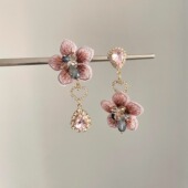 Vintage古着 rhinestone耳饰 rose Bohemian red