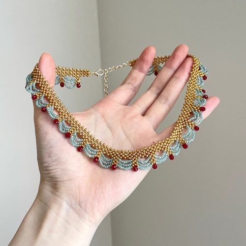 Vintage古着 Red and blue contrast lace项链