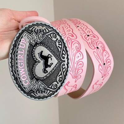 Vintage古着 Pink embossed horse腰带