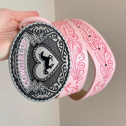 Vintage古着 Pink embossed horse腰带