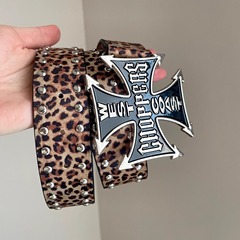 Vintage古着 Leopard-print wide cross belt腰带