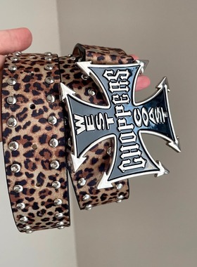 Vintage古着 Leopard-print wide cross belt腰带