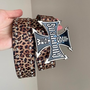 cross Vintage古着 wide print belt腰带 Leopard