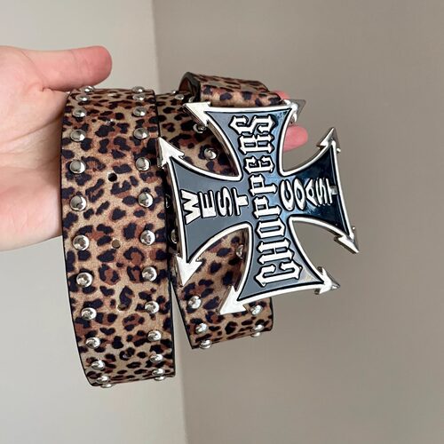 Vintage古着 Leopard-print wide cross belt腰带