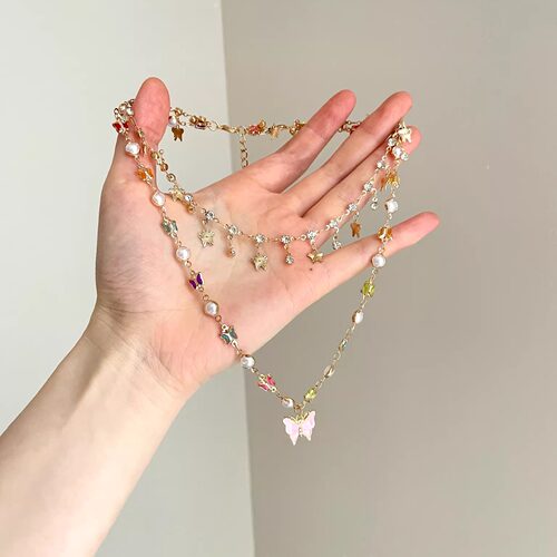 Vintage古着 Pink Butterfly Star Dream项链