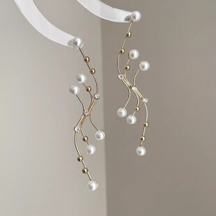 Vintage古着 Branch-like geometric pearls耳饰