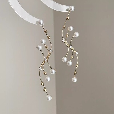 Vintage古着 Branch-like geometric pearls耳饰