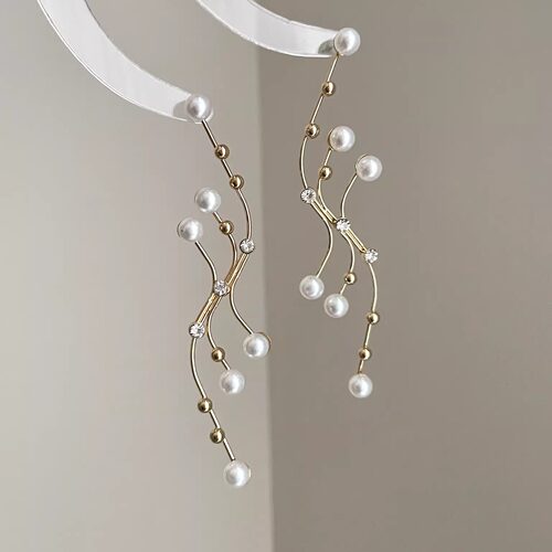 Vintage古着 Branch-like geometric pearls耳饰