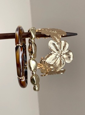 Vintage古着 Gold-plated amber flower手镯