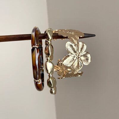 Vintage古着 Gold-plated amber flower手镯