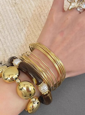 Vintage古着 Gold-plated pine pearl手镯