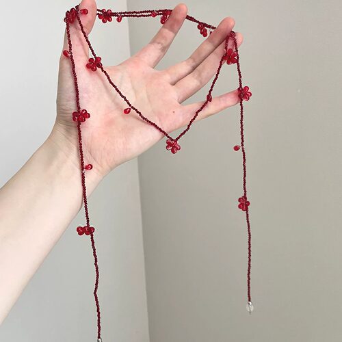 Vintage古着 Solid Red Flower Web项链