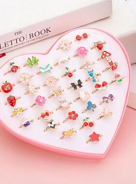 12/36 Pcs Adjustable Alloy Baby Girl Rings with Heart Shaped